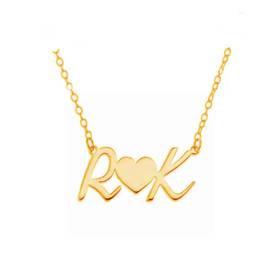 Custom jewelry name plate pendant manufacturers personalized script initial necklace with heart suppliers